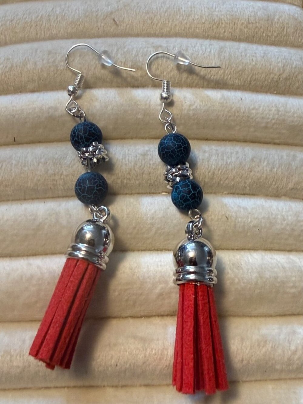 Midnight & Scarlet Beaded Tassel Earrings